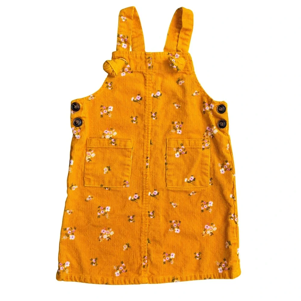 Btween Girls Mustard Yellow Corduroy Floral Pinafore Jumper Dress Toddler 4T